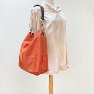 JPK Paris 75 Purse Nylon Bucket Hobo Bag Orange Brown Chunky Large Fall Classy